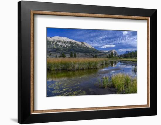 USA, Wyoming. White Rock Mountain and Squaretop Peak above Green River wetland-Howie Garber-Framed Photographic Print