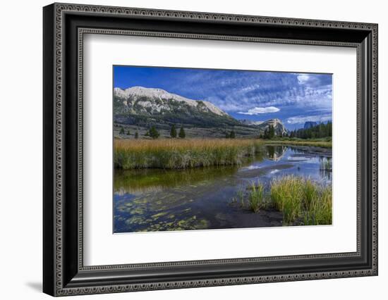 USA, Wyoming. White Rock Mountain and Squaretop Peak above Green River wetland-Howie Garber-Framed Photographic Print