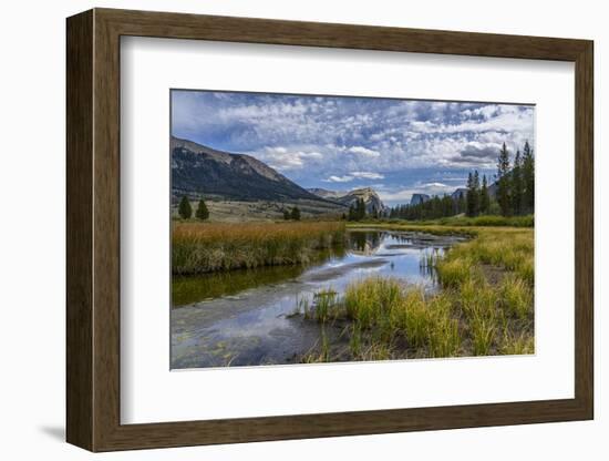 USA, Wyoming. White Rock Mountain and Squaretop Peak above Green River wetland-Howie Garber-Framed Photographic Print