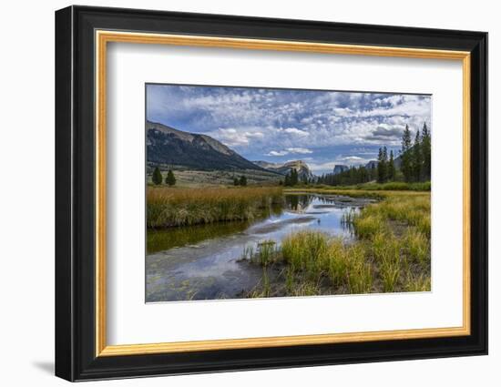 USA, Wyoming. White Rock Mountain and Squaretop Peak above Green River wetland-Howie Garber-Framed Photographic Print