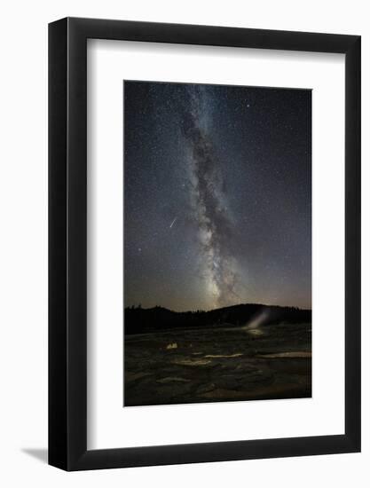 USA, Wyoming, Yellowstone National Park. Meteor streaks across Milky Way.-Jaynes Gallery-Framed Photographic Print