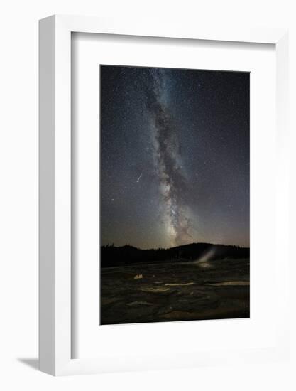 USA, Wyoming, Yellowstone National Park. Meteor streaks across Milky Way.-Jaynes Gallery-Framed Photographic Print