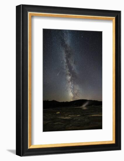 USA, Wyoming, Yellowstone National Park. Meteor streaks across Milky Way.-Jaynes Gallery-Framed Photographic Print