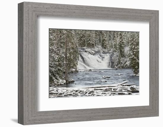 USA, Wyoming, Yellowstone National Park. Snowy landscape with Lewis Falls and Lewis River.-Jaynes Gallery-Framed Photographic Print