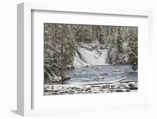 USA, Wyoming, Yellowstone National Park. Snowy landscape with Lewis Falls and Lewis River.-Jaynes Gallery-Framed Photographic Print