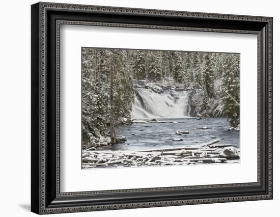 USA, Wyoming, Yellowstone National Park. Snowy landscape with Lewis Falls and Lewis River.-Jaynes Gallery-Framed Photographic Print