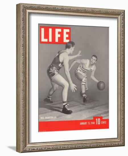 USC Basketball Player Ralph Vaughn Dribbling Past Teammate Tom McGarvin, January 15, 1940-David Scherman-Framed Photographic Print