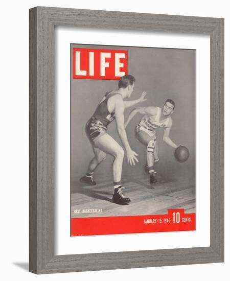 USC Basketball Player Ralph Vaughn Dribbling Past Teammate Tom McGarvin, January 15, 1940-David Scherman-Framed Photographic Print