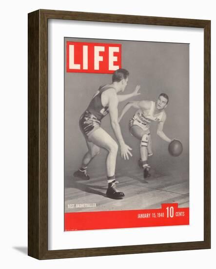 USC Basketball Player Ralph Vaughn Dribbling Past Teammate Tom McGarvin, January 15, 1940-David Scherman-Framed Photographic Print