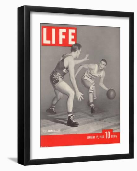 USC Basketball Player Ralph Vaughn Dribbling Past Teammate Tom McGarvin, January 15, 1940-David Scherman-Framed Photographic Print