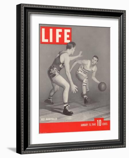 USC Basketball Player Ralph Vaughn Dribbling Past Teammate Tom McGarvin, January 15, 1940-David Scherman-Framed Photographic Print