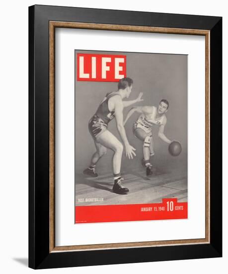 USC Basketball Player Ralph Vaughn Dribbling Past Teammate Tom McGarvin, January 15, 1940-David Scherman-Framed Photographic Print