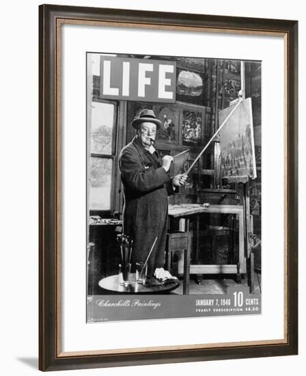 Used Life Cover 1-7-1946 of England's Prime Minister Winston Churchill Painting a Picture-null-Framed Photographic Print