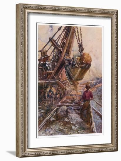 Using a Steam Shovel to Clear Away Heavy Debris While Constructing a Railway-E.p. Kinsella-Framed Art Print