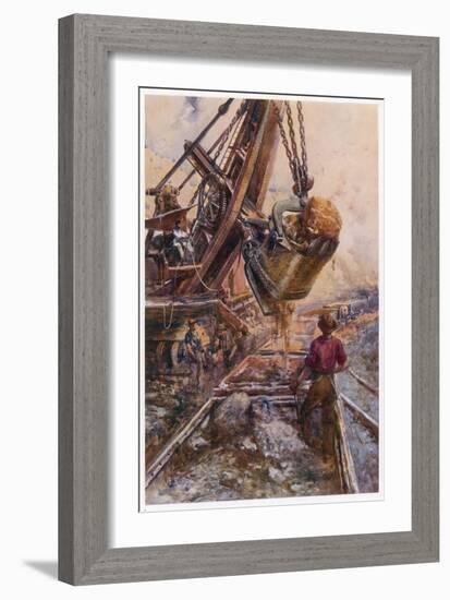 Using a Steam Shovel to Clear Away Heavy Debris While Constructing a Railway-E.p. Kinsella-Framed Art Print