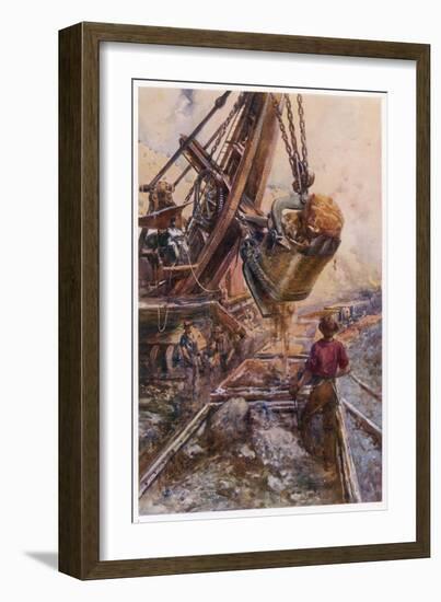 Using a Steam Shovel to Clear Away Heavy Debris While Constructing a Railway-E.p. Kinsella-Framed Art Print