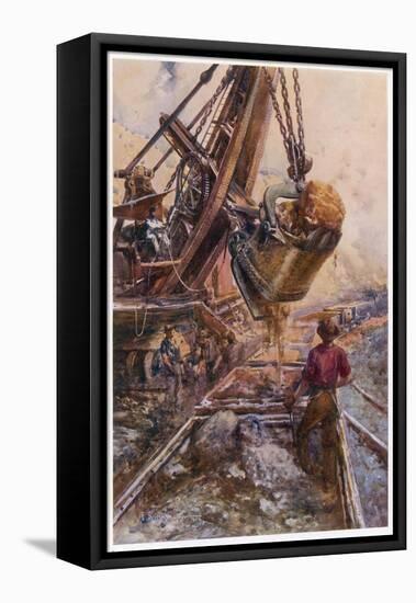 Using a Steam Shovel to Clear Away Heavy Debris While Constructing a Railway-E.p. Kinsella-Framed Stretched Canvas