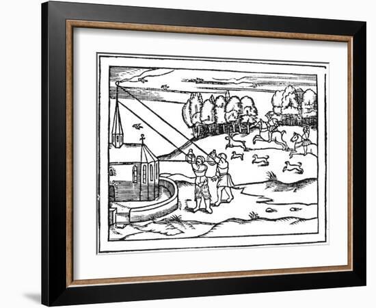 Using Astrolabes to Calculate the Height of a Steeple, 1539-Petrus Apianus-Framed Giclee Print