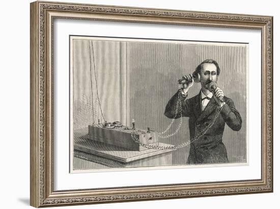 Using Bell's Original Telephone Apparatus-null-Framed Art Print