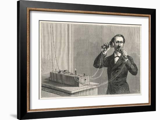 Using Bell's Original Telephone Apparatus-null-Framed Art Print