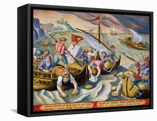 Using Sponges to Collect Naphtha from the Surface of the Waves-Jan van der Straet-Framed Premier Image Canvas