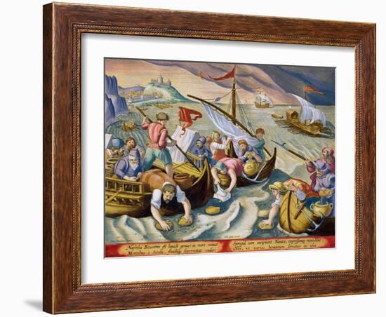 Using Sponges to Collect Naphtha from the Surface of the Waves-Jan van der Straet-Framed Giclee Print