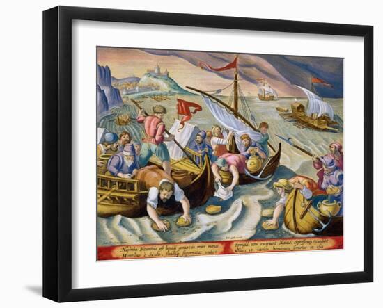 Using Sponges to Collect Naphtha from the Surface of the Waves-Jan van der Straet-Framed Giclee Print