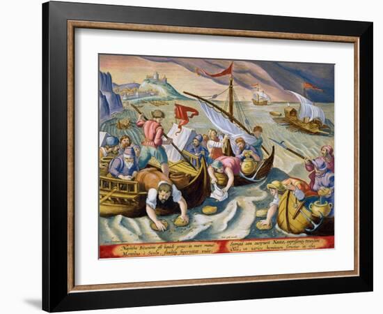 Using Sponges to Collect Naphtha from the Surface of the Waves-Jan van der Straet-Framed Giclee Print