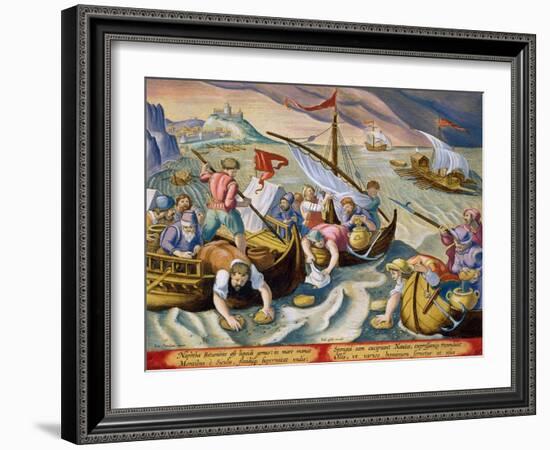 Using Sponges to Collect Naphtha from the Surface of the Waves-Jan van der Straet-Framed Giclee Print