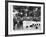 USO Chorus Girls Doing High-Kicks in Swimsuits During Impromptu Song and Dance on Beach-Peter Stackpole-Framed Premium Photographic Print