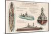 USS Arizona Battleship - Technical-Lantern Press-Mounted Art Print