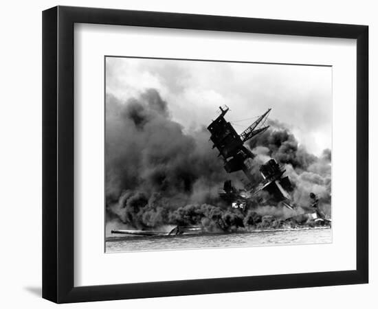 Uss Arizona Burning after the Japanese Attack on Pearl Harbor-Stocktrek Images-Framed Photographic Print