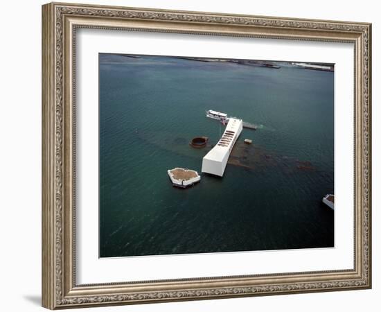 USS Arizona Memorial Rests on the Actual Battleship Sunk in Pearl Harbor, 1991-null-Framed Photo