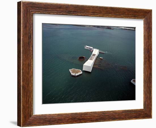 USS Arizona Memorial Rests on the Actual Battleship Sunk in Pearl Harbor, 1991-null-Framed Photo