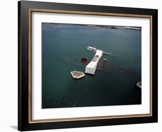 USS Arizona Memorial Rests on the Actual Battleship Sunk in Pearl Harbor, 1991-null-Framed Photo