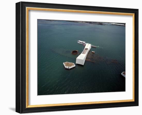 USS Arizona Memorial Rests on the Actual Battleship Sunk in Pearl Harbor, 1991-null-Framed Photo