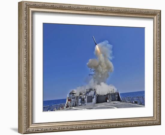 USS Barry Launches a Tomahawk Cruise Missile-Stocktrek Images-Framed Photographic Print