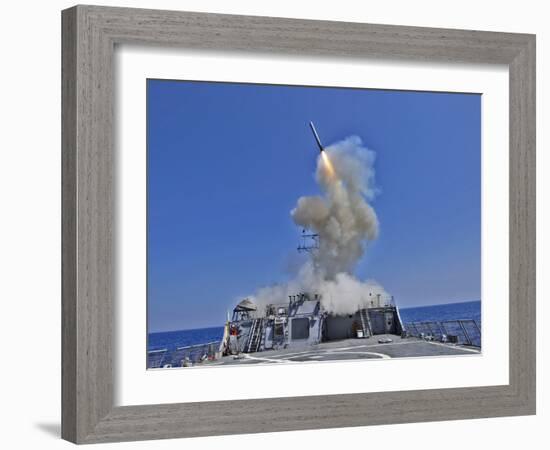 USS Barry Launches a Tomahawk Cruise Missile-Stocktrek Images-Framed Photographic Print