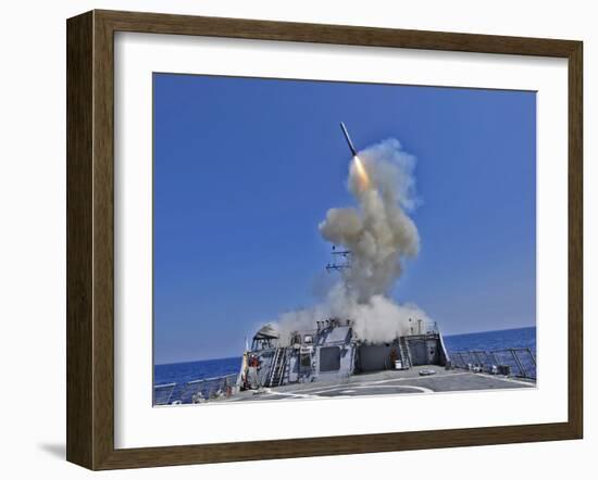 USS Barry Launches a Tomahawk Cruise Missile-Stocktrek Images-Framed Photographic Print