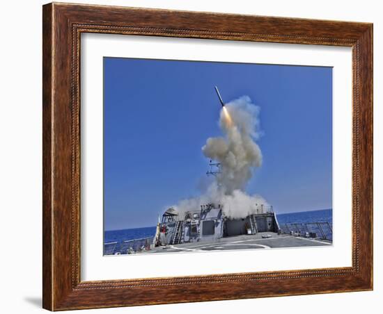 USS Barry Launches a Tomahawk Cruise Missile-Stocktrek Images-Framed Photographic Print