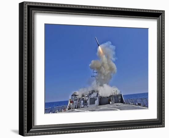 USS Barry Launches a Tomahawk Cruise Missile-Stocktrek Images-Framed Photographic Print