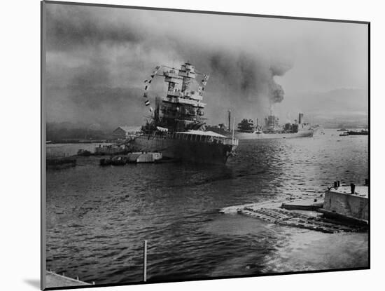 USS California Lists after Aerial Blows Taken During the Japanese Attack on Pearl Harbor-null-Mounted Photo