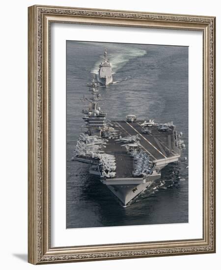 USS Carl Vinson And USS Bunker Hill Transit the Strait of Malacca-Stocktrek Images-Framed Photographic Print