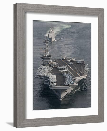 USS Carl Vinson And USS Bunker Hill Transit the Strait of Malacca-Stocktrek Images-Framed Photographic Print