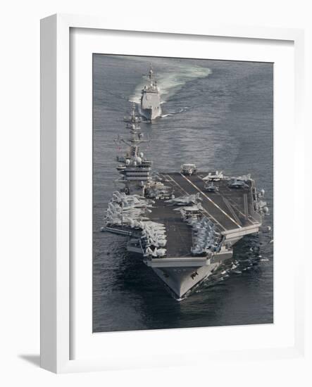 USS Carl Vinson And USS Bunker Hill Transit the Strait of Malacca-Stocktrek Images-Framed Photographic Print