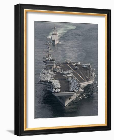 USS Carl Vinson And USS Bunker Hill Transit the Strait of Malacca-Stocktrek Images-Framed Photographic Print
