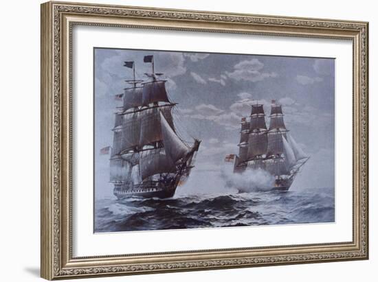 USS Constitution and HMS Java-null-Framed Giclee Print