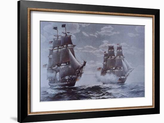 USS Constitution and HMS Java-null-Framed Giclee Print