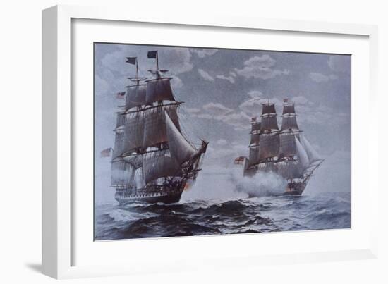 USS Constitution and HMS Java--Framed Giclee Print