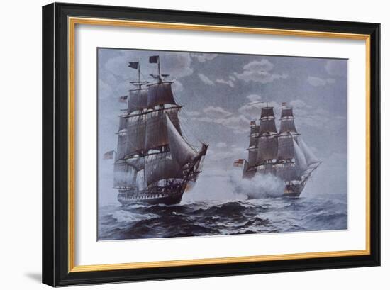 USS Constitution and HMS Java--Framed Giclee Print